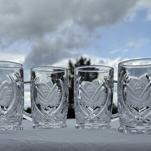 Set Of 4 Rose Pearls Glass Mugs Frosted Roses By Mikasa
